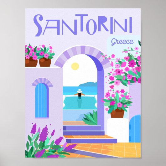 Santorini Griekenland Beroemde Reisplaats Illustra Poster (Voorkant)