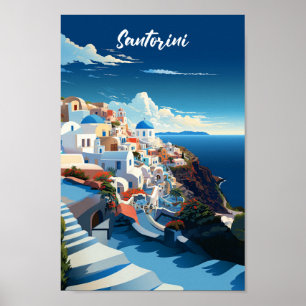 Santorini Griekenland Beroemde Vintage Reisplaats Poster