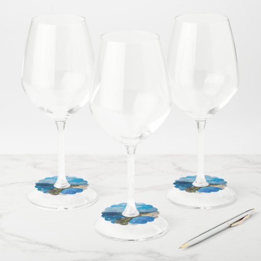 Santorini Griekenland bestemming getrouwd in het b Wijnglaslabel (Set)