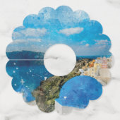 Santorini Griekenland bestemming getrouwd in het b Wijnglaslabel (Achterkant)