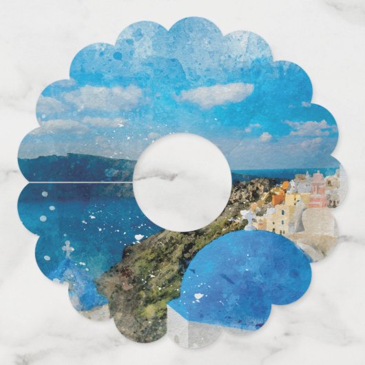 Santorini Griekenland bestemming getrouwd in het b Wijnglaslabel (Achterkant)