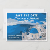 Santorini Griekenland Bestemming Huwelijk QR Code Save The Date (Voorkant)
