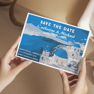 Santorini Griekenland Bestemming Huwelijk QR Code Save The Date