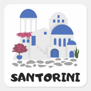 Santorini Griekenland Blauw dak Vierkante Sticker