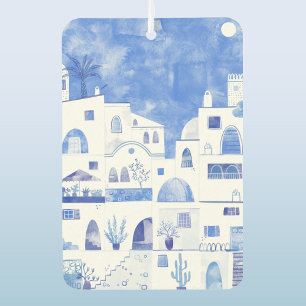 Santorini Griekenland Blauw en wit Waterverf Art Luchtverfrisser