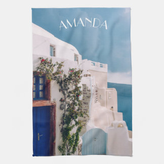 Santorini Griekenland - blauwe deur naar het griek Theedoek