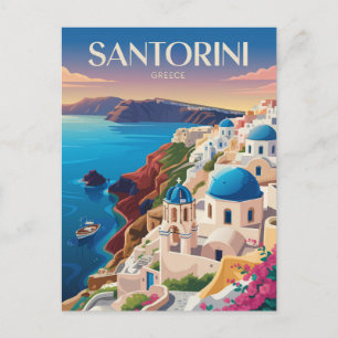 Santorini Griekenland Blauwe Koepel Reis Kunst Vin Briefkaart