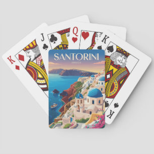 Santorini Griekenland Blauwe Koepel Reis Kunst Vin Pokerkaarten