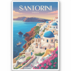 Santorini Griekenland Blauwe Koepel Reis Kunst Vin Sticker