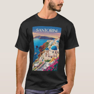 Santorini Griekenland Blauwe Koepel Reizen Kunst V T-shirt
