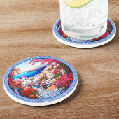 Santorini Griekenland Bougainvillea Schilderij Rei Zandsteen Onderzetter