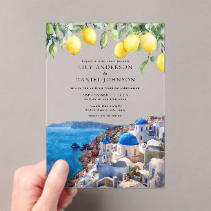 Santorini Griekenland Citroenen Bruiloft Acryl Uitnodigingen