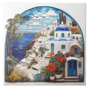 Santorini Griekenland Faux Mosaic Arch, Grieks dor Tegeltje