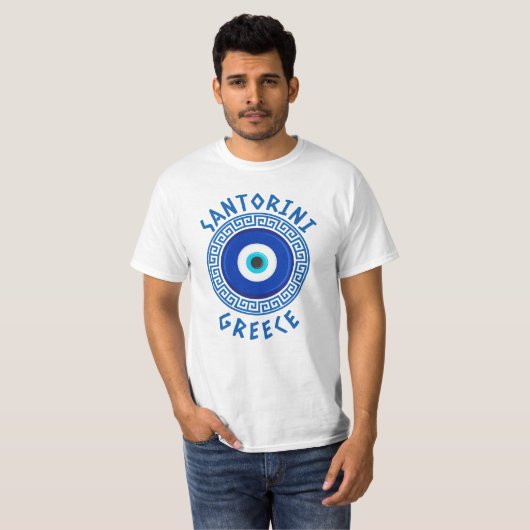 Santorini, Griekenland - Grieks boze oog T-Shirt (Voorkant volledig)