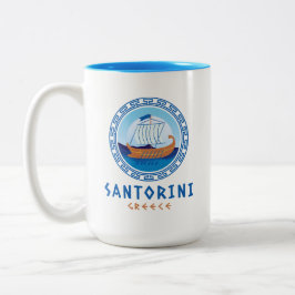 Santorini, Griekenland Grieks scheepsontwerp Tweekleurige Koffiemok