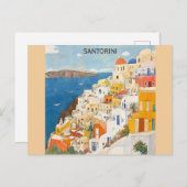Santorini Griekenland Grieks Waterverf Reizen Briefkaart (Voorkant / Achterkant)