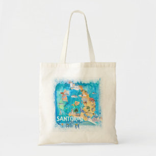 Santorini Griekenland heeft kaart geïllustreerd m Tote Bag