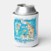 Santorini Griekenland heeft kaart geïllustreerd me Blikjeskoeler (Blikje Voorkant)