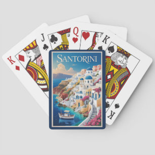 Santorini Griekenland Illustratie Reis Kunst Vinta Pokerkaarten