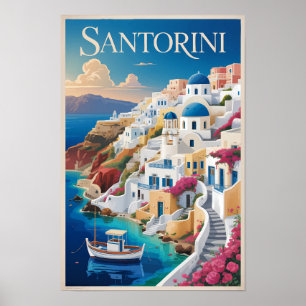 Santorini Griekenland Illustratie Reis Kunst Vinta Poster