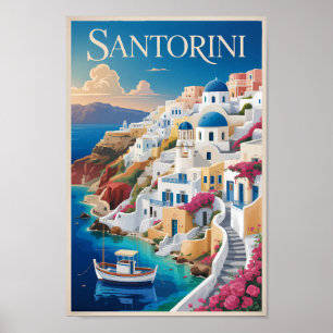 Santorini Griekenland Illustratie Reis Kunst Vinta Poster