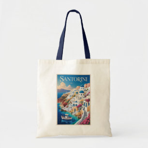 Santorini Griekenland Illustratie Reis Kunst Vinta Tote Bag