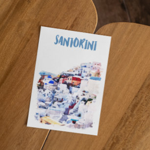 Santorini Griekenland Illustratie Waterverf Kaart