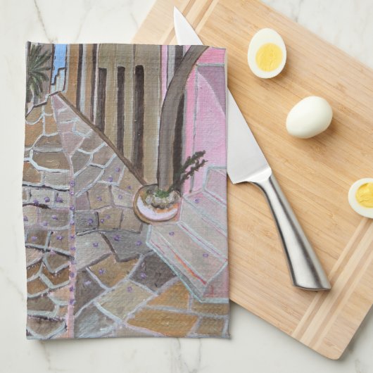 Santorini, Griekenland keukenhanddoek (Quarter Fold)