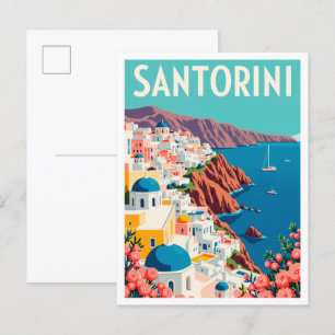 Santorini Griekenland Kunst Vintage Illustratie Re Briefkaart