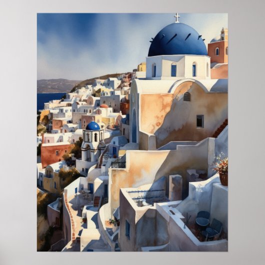 Santorini Griekenland Landschapsreizen Kunst Print (Voorkant)