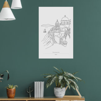 Santorini Griekenland Minimalistische Lijn Kunst R Poster