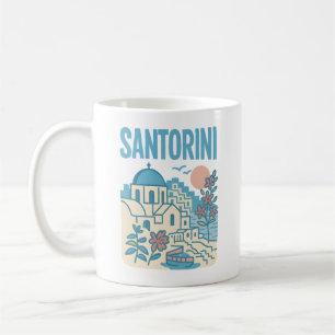 Santorini Griekenland Minimalistische Reisillustra Koffiemok