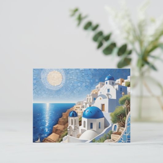 Santorini Griekenland Mixed Media Mozaïek - Grieks Feestdagenkaart (Staand voorkant)