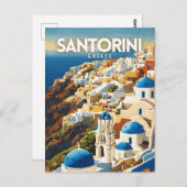 Santorini Griekenland Nostalgische reiskunst Briefkaart (Voorkant / Achterkant)