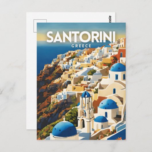 Santorini Griekenland Nostalgische reiskunst Briefkaart (Voorkant / Achterkant)