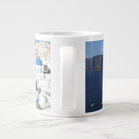 Santorini, Griekenland, Oia, Mok, Wit, Blauw Extra Grote Beker (Achterkant)