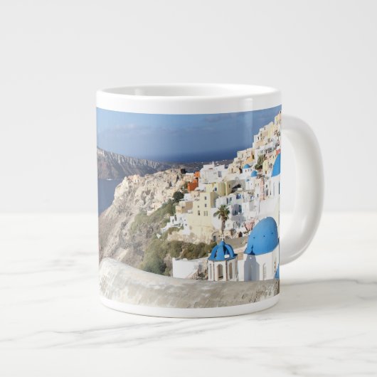 Santorini, Griekenland, Oia, Mok, Wit, Blauw Extra Grote Beker (Voorkant rechts)