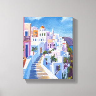 Santorini Griekenland Schilderij Waterverf Reizen Canvas Afdruk