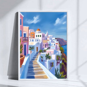 Santorini Griekenland Schilderij Waterverf Reizen Poster