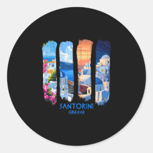 Santorini Griekenland Thira Penselen Reis Souvenir Ronde Sticker