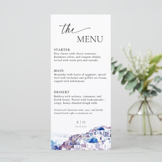 Santorini Griekenland Trouwbestemming Zomer Menu (Staand voorkant)