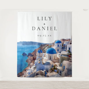 Santorini Griekenland Trouwfoto Achtergrond Wandkleed