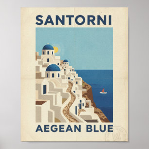 Santorini Griekenland Vintage Reisposter - Aegean Poster