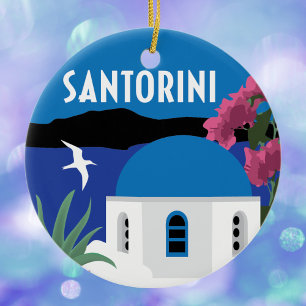 Santorini Griekenland — vintage-reisstijl Keramisch Ornament