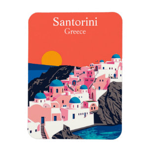 Santorini, Griekenland Vintage Travel Blue Domes Magneet
