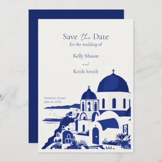 Santorini Griekenland Waterverf bruiloft save the  Kaart (Voorkant / Achterkant)