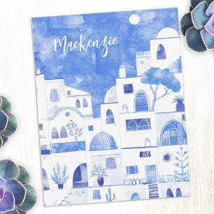 Santorini Griekenland Waterverf Gepersonaliseerd Notitiekaartje