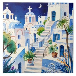 Santorini, Griekenland Waterverf - Grieks eiland k Tegeltje