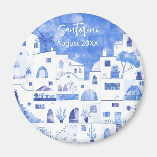 Santorini Griekenland Waterverf Keepsake Magneet (Voorkant)