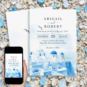 Santorini Griekenland waterverf landschap bruiloft Kaart